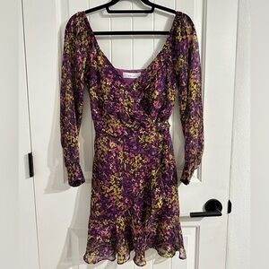 NWOT Adelyn Rae Purple Floral Long Sleeve Wrapped Dress